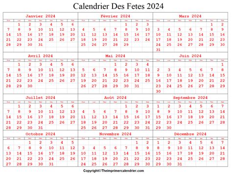 Calendrier Des Fetes 2024 The Imprimer Calendrier