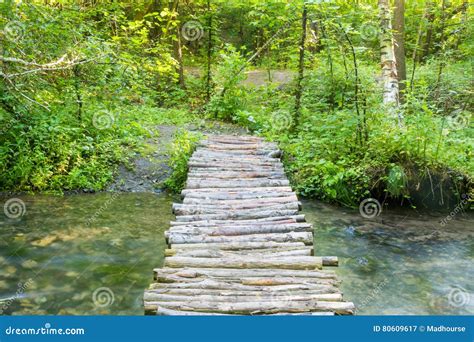Homemade Wooden Bridge Over Small River Forest Stock Image Image Of