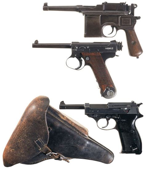 Three Semi Automatic Pistols A Mauser Bolo Model Broomhandle Pistol