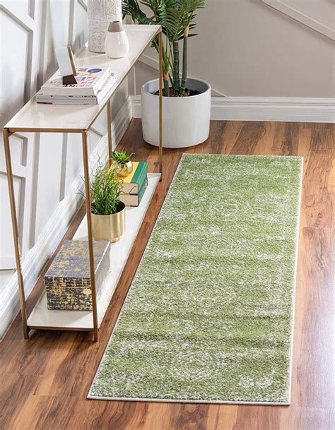 Dover Collection Rug 6 Ft Runner Green Low Pile