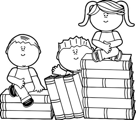 Kids Sitting On Books Kids Coloring Page Book Clip Art Coloring