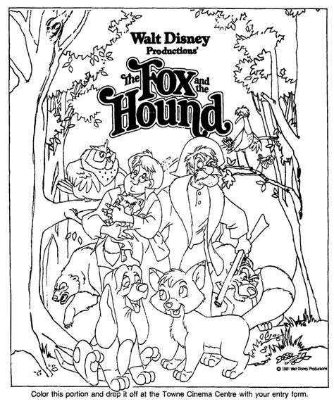 Printable happy fox coloring page. Fox and the hound coloring pages to download and print for ...