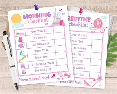 Princess Morning And Bedtime Routine Checklist Printable Kids Etsy