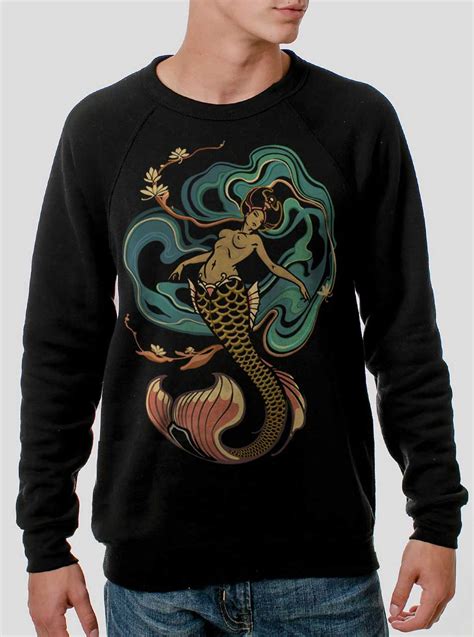 Mermaid Multicolor On Black Mens Sweatshirt Curbside Clothing