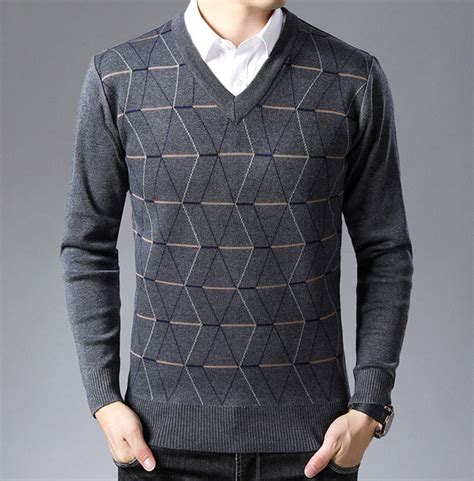 Streetwear V Neck Geometric Pattern Slim Fit Knitted Rebelsmarket