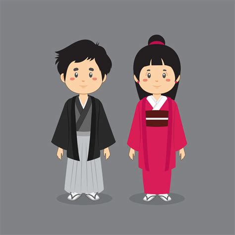 Couple Character Japanese Wearing Traditional Kimono 1100168 Vector Art