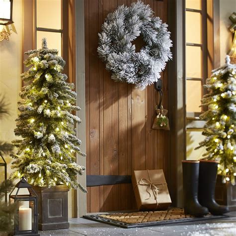 Pre Lit Flocked Pine Entry Tree 4 Front Porch Christmas Decor
