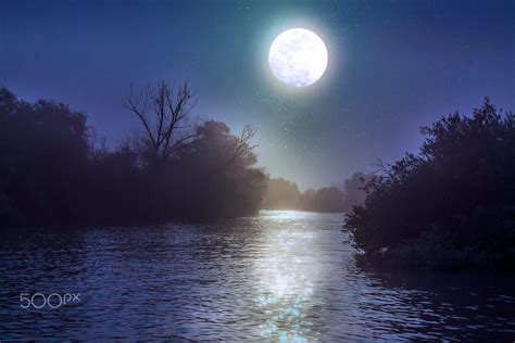 River At Night With A Full Moon By Rob Van Hal On 500px Full Moon