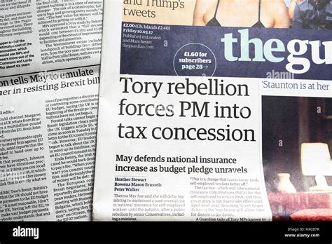 Tory Rebellion Forces Pm Into Tax Concession Guardian Newspaper Article Headline 10 March 2017