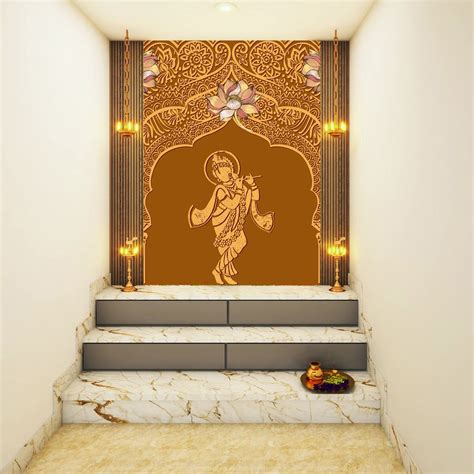 Krishna Customised Wallpaper Pooja Room Design Pooja Rooms Corian