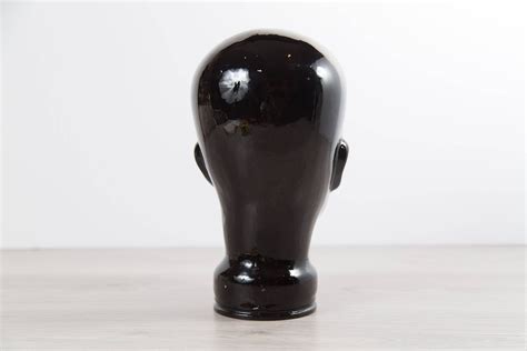 Glass Mannequin Head Vintage Black Bald Decorative