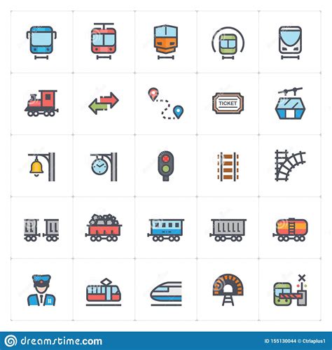 Icon Set â€“ Train And Transport Full Color Vector Illustration Stock