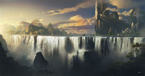 Waterfall By Dmitriy Kuzin Fantasy Landscape Waterfall Scenery