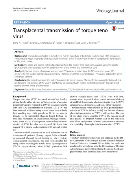 Pdf Transplacental Transmission Of Torque Teno Virus