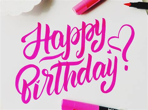 Hand lettering vector calligraphy set, greeting card, black text, word, doodle icon. Happy birthday lettering! :) by Rita Konik on Dribbble