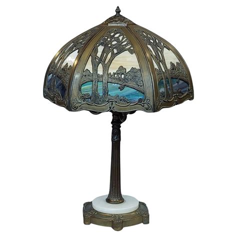 Art Nouveau Pink Blue Stained Glass Shade Tiffany Handel Style Parlor