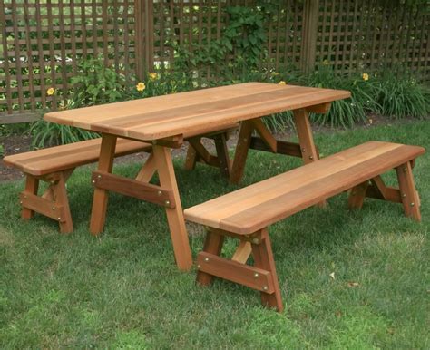 Set of folding wooden table and benches for outdoors, made of spruce wood and perfect for planned events, such as festivals, or simply to use in the. Cedar Wood Classic Family Picnic Table Set - 32" Wide