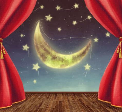 Etapa Del Teatro Con La Luna Estrellas Stock De Ilustración