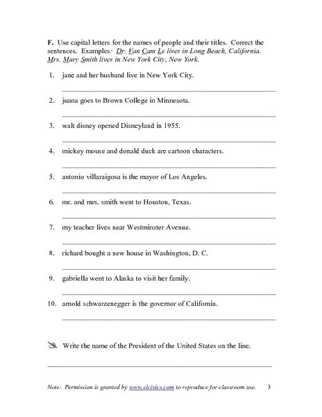 Capital Letters In Sentences Worksheet For 3rd 4th Grade Lesson Planet