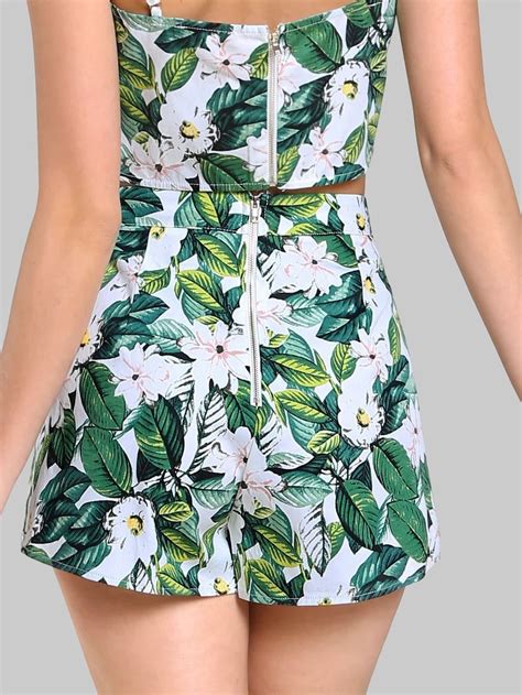 Floral Print High Waist Shorts Green Multi Shein Sheinside