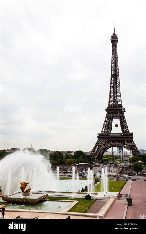 Eiffel Tower And Trocadero Gardens With Fountains Paris France Stock