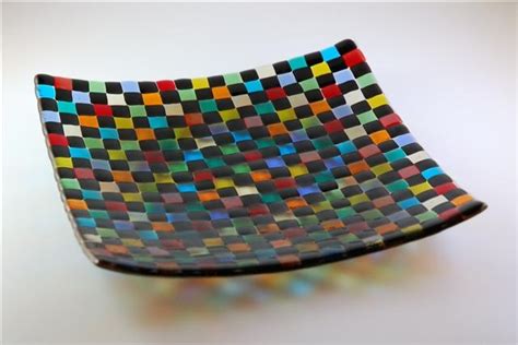 An Amazingly Colorful Checkerboard Sushi Fused Glass Plate Unique Fused Glass Glass Fusing