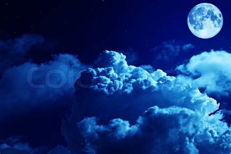 Tragic Night Sky With A Full Moon And Shining Stars