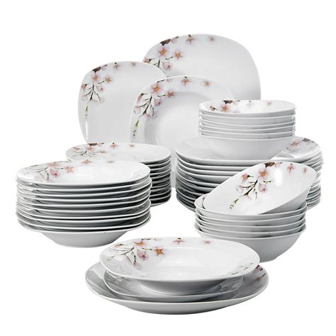 Veweet Annie 48 Pieces Ivory White Porcelain Dinnerware Set Kitchen