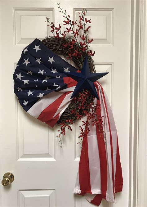 4th Of July Grapevine Wreath With Draped American Flag 4th Of July
