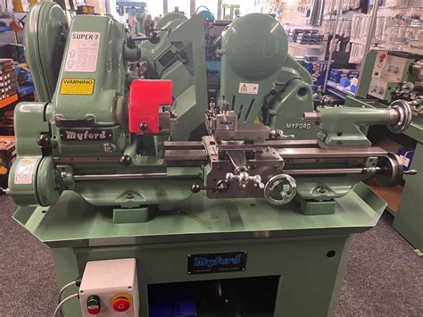 Myford Super Lathe With Power Cross Feed Green Cabinet Small Bore Ebay