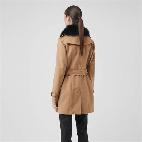 Shop womens burberry coats at harrods featuring luxurious raincoats in timeless silhouettes. Wool Cashmere Trench Coat with Fur Collar in Camel - Women ...