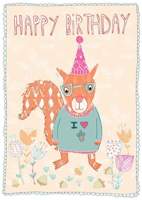 Squirrel With Acorns Birthday Card Greetings Card Woodland Party With