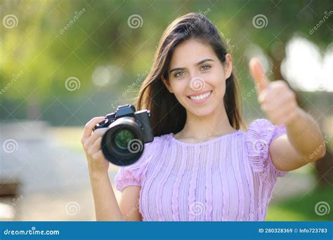 Happy Photographer Gesturing Thumbs Up Stock Image Image Of