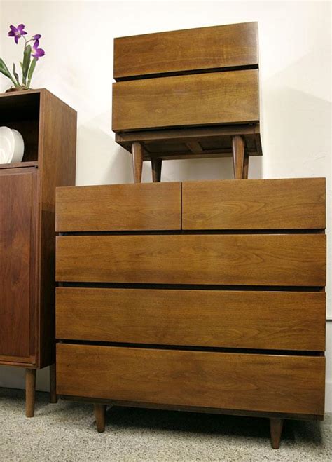 Modern lines with a found feel for entertaining. Bedroom Dresser & 2 Nightstands Mid Century American of ...