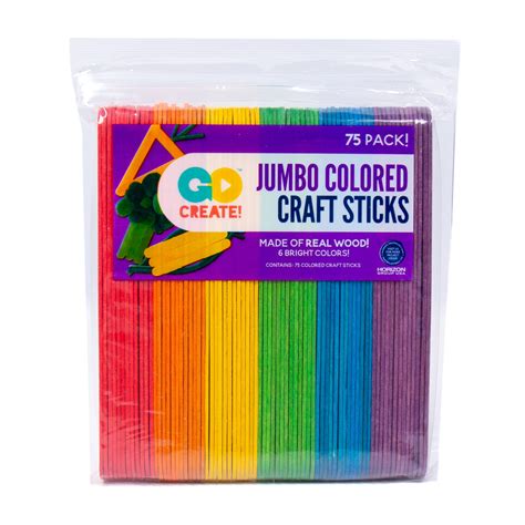 Go Create Jumbo Assorted Color Wooden Craft Sticks 75 Pack Large