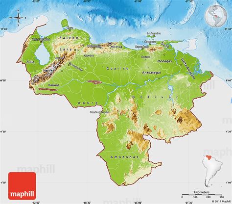 Physical Map Of Venezuela Single Color Outside