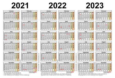 Three Year Calendars For 2021 2022 And 2023 Uk For Word