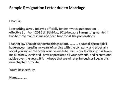 Resignation Letter Due To Marriage Samples