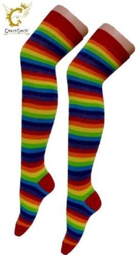 Ladies Stripe Stripy Striped Over The Knee Thigh High Long Socks 32 Colours 4 6 Ebay