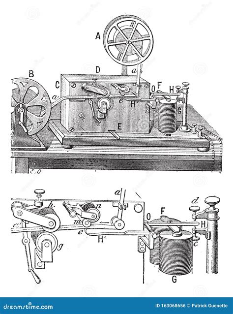 Telegraph Morse Apparatus Vintage Engraving Stock Vector