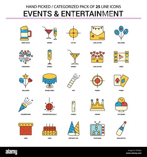 Events And Entertainment Flat Line Icon Set Business Concept Icons