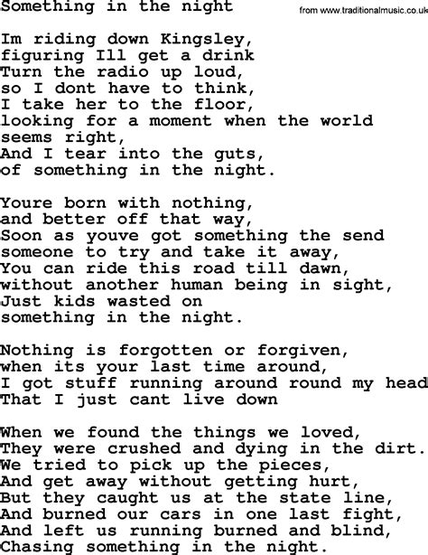 Bruce Springsteen Song Something In The Night Lyrics