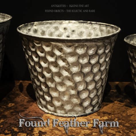 Set Of Three Galvanized Tin Honeycomb Pots