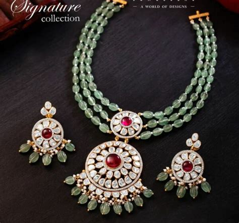 Emerald Beads Necklace With Polki Pendant Indian Jewellery Designs