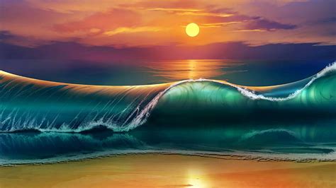38402160 Art Sunset Beach Sea Waves Ultra 3840x2160 For Your Mobile