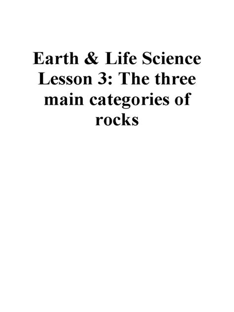 Earth And Life Science Lesson 3 The Three Main Categories Of Rocks Pdf