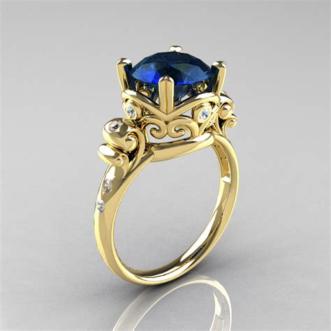 Golden three stone cushion cut yellow sapphire engagement ring. Modern Vintage 18K Yellow Gold 2.5 Carat London Blue ...