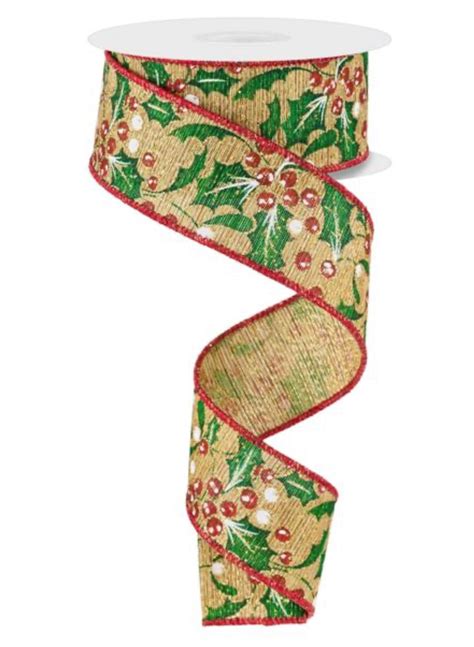 Gold Red And Green Holly Wired Ribbon 15 Greenery Market