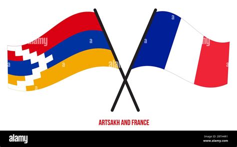 Artsakh And France Flags Crossed And Waving Flat Style Official