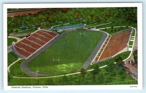 Canton Ohio Oh ~ Fawcett Stadium Football Stadium Ca 1940s Linen
